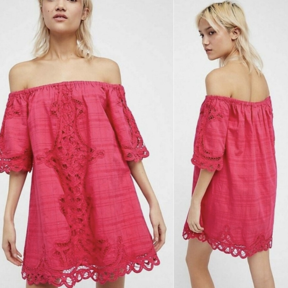 Free People off-the-shoulder pink dress